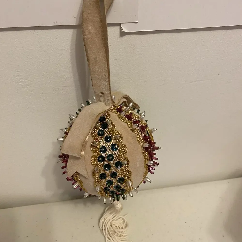 Vintage handmade Sequins beaded Christmas Ornament completed Spike Ball Tassel